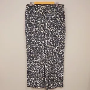 J.Crew Seide weites Bein Hose Pull-On-Stil schwarz mit Garten Blumen Gr. 16 Frühling - Bild 1 von 12