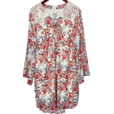 Haute Hippie Tribe Lace Floral Lace Up Boho Midi Knee Length Dress Plus Size 2X - Image 1 of 4