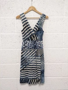 Class Roberto Cavalli Dress Striped Animal Patterned Blue - UK 10 - Picture 1 of 8