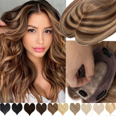 Clip in Hairpiece 100% Remy Human Hair Topper Toupee Top Silk Wig For Women 18in - Image 1 of 4