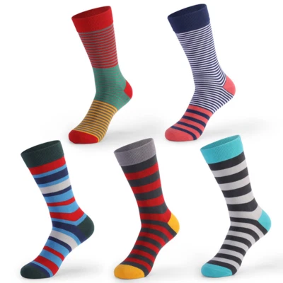 Mens Socks 5 Pairs Casual Work Sports Cotton Rich Stripe Designer Sock UK 8–14 - Image 1 of 4