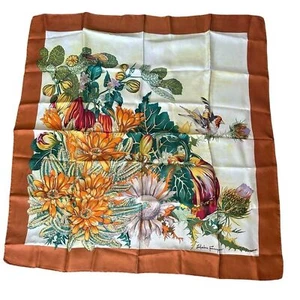 Salvadore Ferragamo harvest pumpkin mum prink silk scarf - Picture 1 of 5