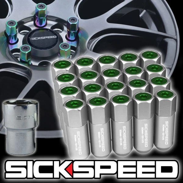 SICKSPEED 20 PC POLISHED/GREEN CAPPED ALUMINUM 60MM LUG NUTS WHEELS 12X1.25 L12 - Image 1 of 1