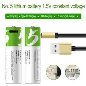 USB AA Rechargeable Battery 1.5V 2600 mAh Type-c 1.5 H Fast Charge Eco-friendly - Picture 1 of 14