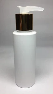 200ml Plastic White Cylinder Bottle & Shiny Gold/Natural Lotion Pump ANY AMOUNT - Picture 1 of 1