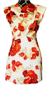 Cameo Blessed Dress Red White Multi Floral Cowl Neck Back Interest Mini sz S NWT - Picture 1 of 10