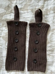 Leg Warmers Cotton Knit Button Detail Stirrups Brown - Picture 1 of 1