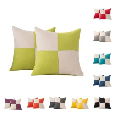 Two Tone Checkered Cushion Cover Double Color Patchwork Pillow Case Set Of 2 - image 1 of 2
