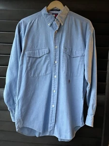 Tommy Hilfiger Vintage Medium Blue Long Sleeve Crest Logo Button Down Cotton - Picture 1 of 6