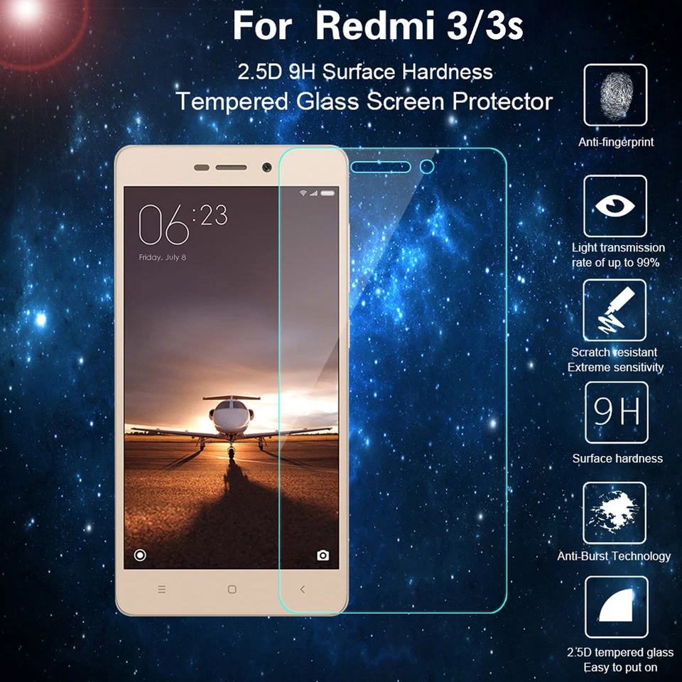 Protector Pantalla Cristal Templado 9H, Funda TPU Transparente Teléfono para Xiaomi Redmi 3/3s Foto 1 de 4