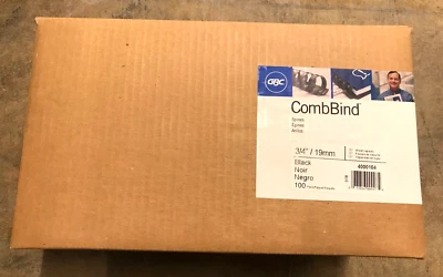 GBC CombBine fijaciones de peine de plástico 3/4" diámetro 19 anillos negro caja de 100 unidades Foto 1 de 2