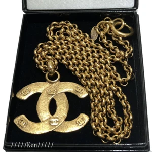 CHANEL Necklace AUTH Coco CC chain Rare Pendant Vintage Logo Gold 79cm GP - Picture 1 of 11
