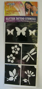 MARIPOSAS Y FLORES Brillo Arte corporal Plantillas de tatuaje Nuevo en paquete - Imagen 1 de 2