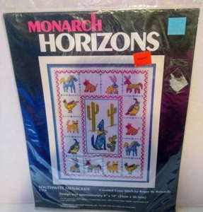 Vtg Cross Stitch Kit Southwest Menagerie Coyote Cactus Horse Dessert Horizon New - Picture 1 of 5