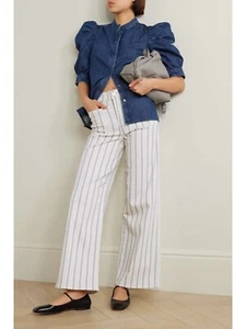 FRAME Le Slim Palazzo Striped Boot-Cut Pants Size 28 Sage Multi Stripe $278 NWOT - Picture 1 of 6