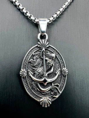Meerjungfrau Schiff Anker Anfänger Edelstahl Kette Sten Zeichen Vintage K241B - Bild 1 von 4