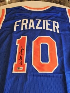 Walt Frazier Autographed/Signed Jersey Beckett Sticker Blue Jersey - Picture 1 of 7
