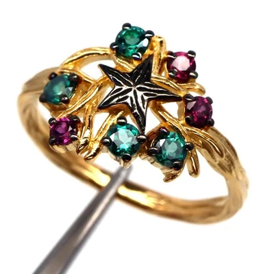 925 Silver 3 MM. Green Mystic Topaz & Rhodolite Garnet Handmade Ring Size 8.5 - Image 1 of 4
