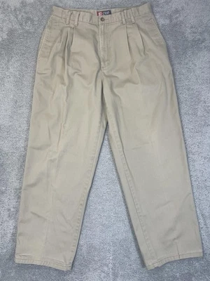 VTG Chaps Ralph Lauren Pants Mens 33x30 Khaki Pleated Chino Cotton Trousers Y2K - Image 1 of 4