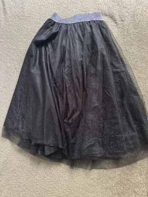 Falda Zara Brillo Brillo Ocasión Midi Línea A Negra Plateada XS Foto 1 de 4