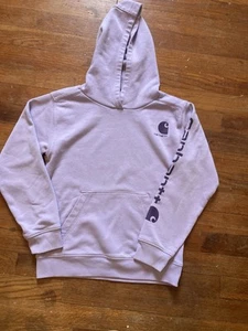 Carhartt Purple Girls Hoodie Size Small 8 Spellout Logo Youth Kids Pocket Sweat - Picture 1 of 7