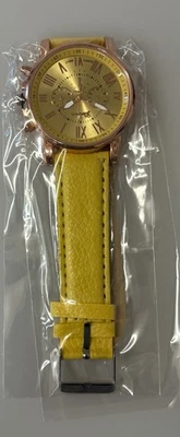 Reloj Geneva Cuarzo Bisel Amarillo y Oro Unisex Nuevo Foto 1 de 4