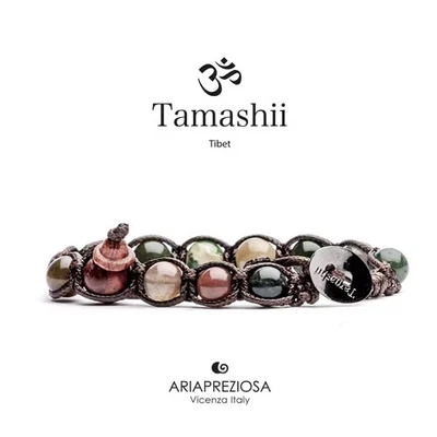 Bracciale Pietra Tibetano Agata muschiata Tamashii Unisex 1 giro BHS900-17 - Immagine 1 di 2