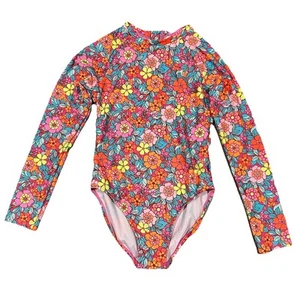 Girls Retro Rash Guard One Piece Swimsuit Floral Pattern Cat & Jack Large 10/12 - Picture 1 of 8