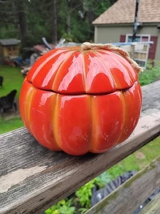 Pumpkin Candy Dish Bowl Orange Ceramic 7x7 Planter Fall Decor Thanksgiving - Picture 1 of 5