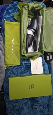 TORY BURCH DOBLE T S SPORT SLIDE CRISTAL LOGOTIPO Nuevo Azul Marino CUERO DE CABRA US-8 Foto 1 de 4