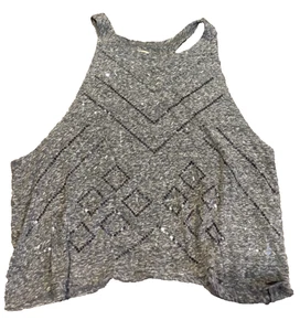 Camiseta sin mangas Hollister bordada talla L blanca ojo de cerradura recortada boho geométrica - Imagen 1 de 4