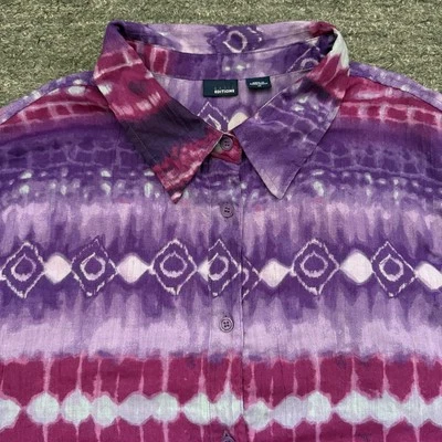 Basic Editions Shirt Women 3X Plus Purple Geometric Lightweight Gauze 3/4 Sleeve - Image 1 of 4