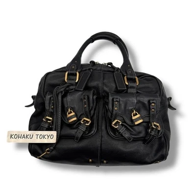 Raro Bolso de Mano Chloe Paddington Boston Bolso de Hombro Negro Candado Cuero Y Foto 1 de 4
