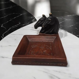 Vintage Syroco Wooden Carved Horse Themed Ashtray Trinket Dish 5 1/" x 4 1/4" - Picture 1 of 9