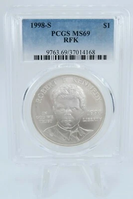 1998-S PCGS MS69 RFK Robert F Kennedy Silver Dollar Business Strike $1 - Image 1 of 2
