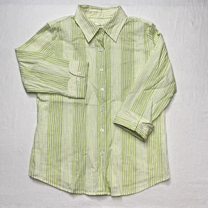 Coldwater Creek Petite Womens Top Sz PS Lime Green White Striped Button Front - Picture 1 of 24