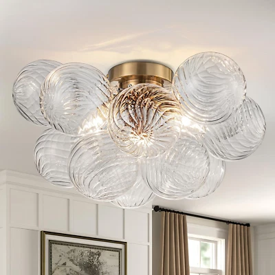 Semi Flush Chandelier Gold, Modern Light Fixtures Ceiling Mount Visual Comfort L