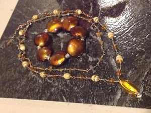 Take 50% Off Vintage Double Strand Necklace Yellow Glass Beads,  Foil Bracelet - Picture 1 of 3
