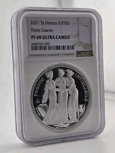 2021 St. Helena £2 Three Graces 2oz .999 Silver NGC PF69 Ultra Cameo - Picture 1 of 6