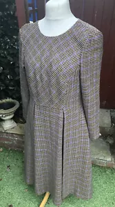 Hobbs Tweed Check Midi/Maxi Smart Work Dress Lined Pockets Brown Blue Mix UK12 - Picture 1 of 16
