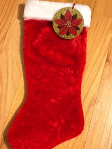 Christmas Stocking soft plushy red both sides about 7.5 x 19new & white - Picture 1 of 6