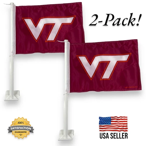 2-PACK UNUSED Virginia Tech VT Hokies 15 x 10.8" Window Mount 2-Sided Car Flag Cover