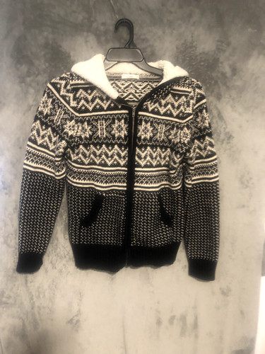 OFF WHITE Felpa con cappuccio If It Were Me Maglione Donna S Nero Inverno Miscela Lana Finto Sherpa