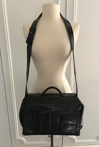 Bolso de mano Donna Karan Collection cocodrilo negro mango superior y correa de hombro EC - Imagen 1 de 11