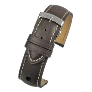 Leder Uhrenarmband (18,20 oder 22mm), Le-Mans braun mit weißen Nähten. - Bild 1 von 1