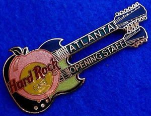 ATLANTA OPENING STAFF PEACH STATE BLACK DOUBLE NECK GUITAR Hard Rock Cafe PIN - Picture 1 of 1