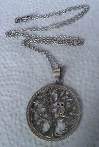 Lovely solid sterling silver Tree of Life pendant with a Owl necklace 49cm chain - Picture 1 of 6