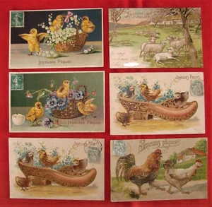 Lote De 6 - FELICES PASCUAS - Gallo Gallina Cordero Pollito Postal - Bild 1 von 4
