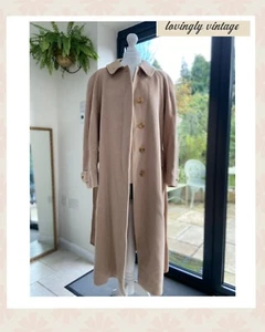 Vintage Burberry London Womens Light Beige Wool Belted Oversize Coat Size L - Picture 1 of 16