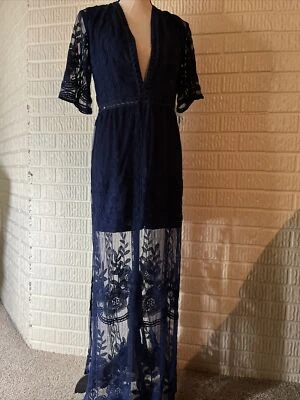 E Leter Navy Blue Dress Long Sheer Lace Shorts Lining Medium - Image 1 of 4
